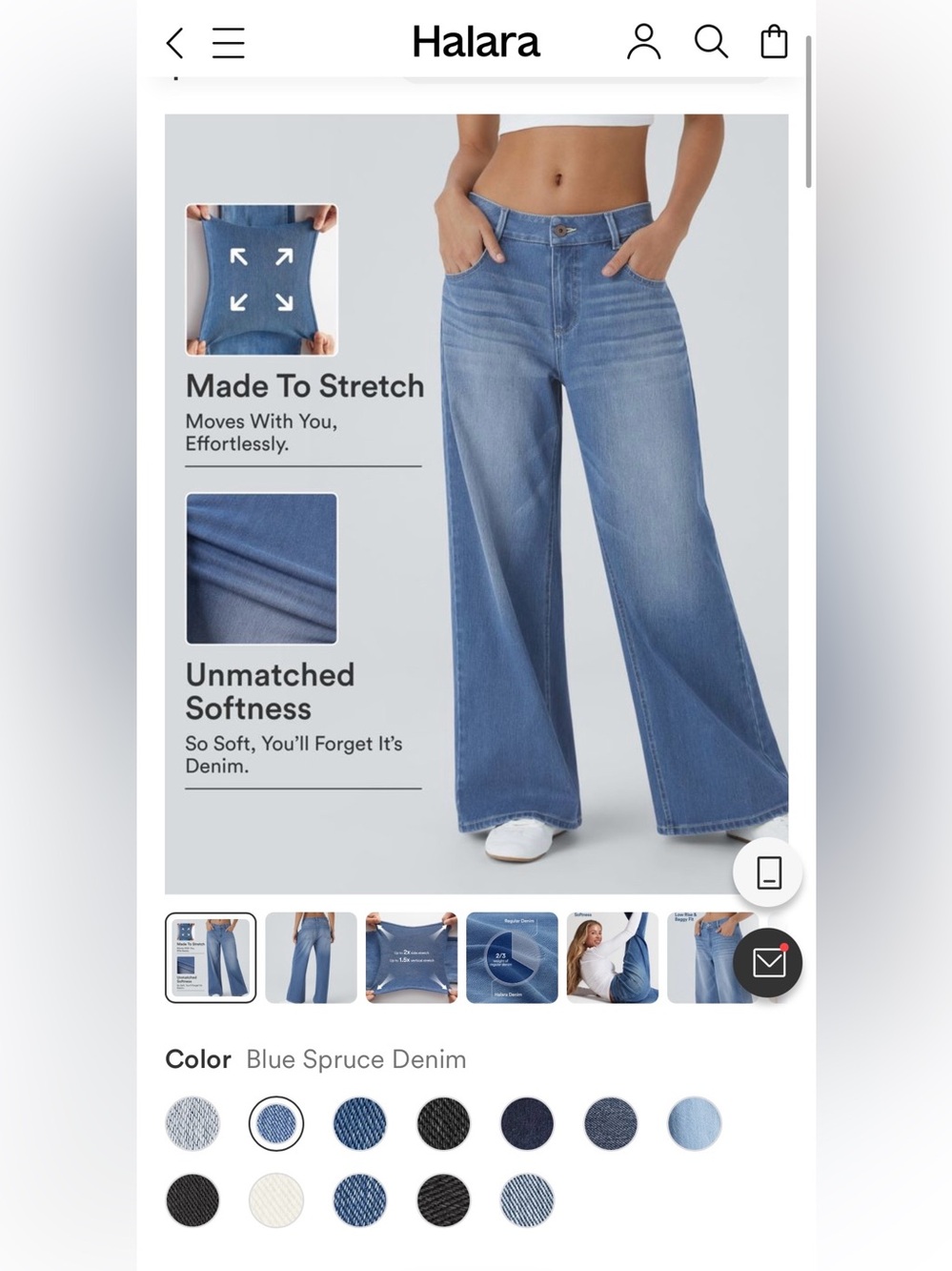 HALARA Blue Spruce Denim Wide-Leg Stretch Jeans